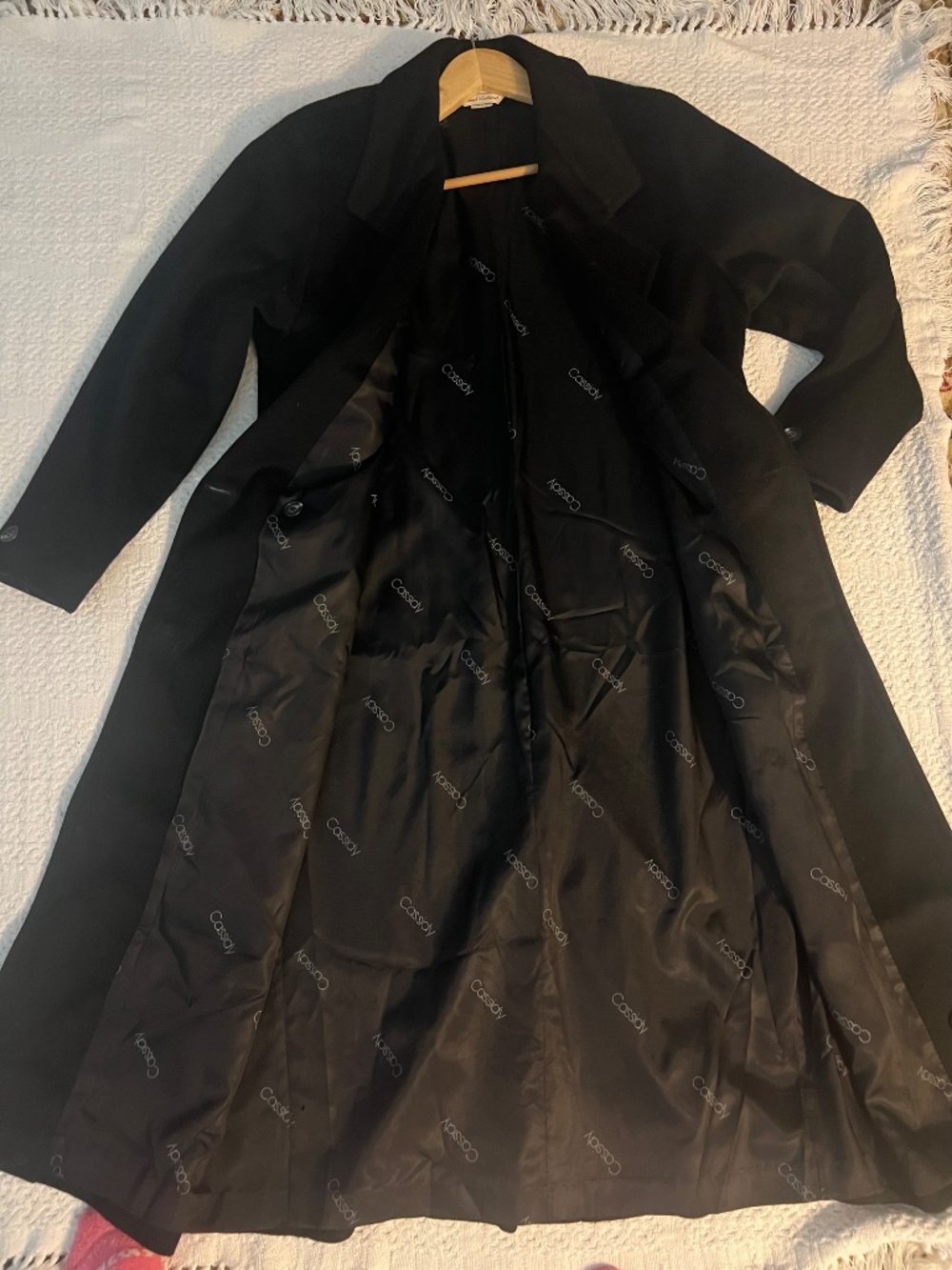Vintage 80s Cassidy 100% Pure Wool Maxi Coat Double Breasted Black - Picture 5 of 7